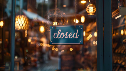 A sign that says "Sorry, we're closed". Shops