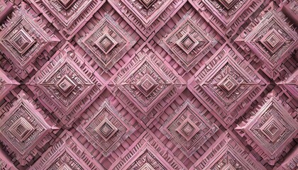 an eye-catching 3D rendering of a pink wallpaper adorned with intricate shapes and glossy squares, arranged in a seamless pattern to create a dynamic and visually stimulating backdrop, perfect for dig