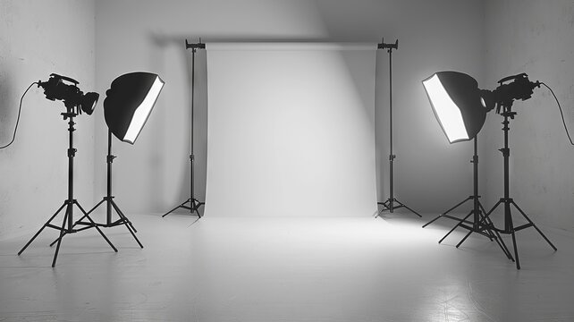 High-key lighting setup in a minimalist photography studio