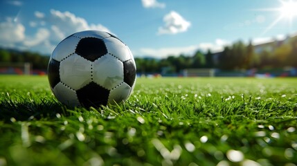 Fototapeta premium Soccer Ball on Lush Green Field