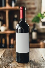 Rotweinflasche mit leerem, weißen Etikett, Weinflaschen Mockup 