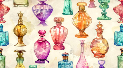 Colorful vintage perfume bottles illustration