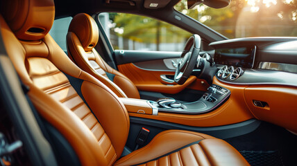 Spacious and modern car cabin with stylish leather detailing