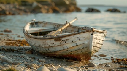 Miniature rowboat with oars creates a quaint maritime vignette