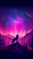 Fototapeta premium Wolf Standing on Top of Hill Under Purple Sky