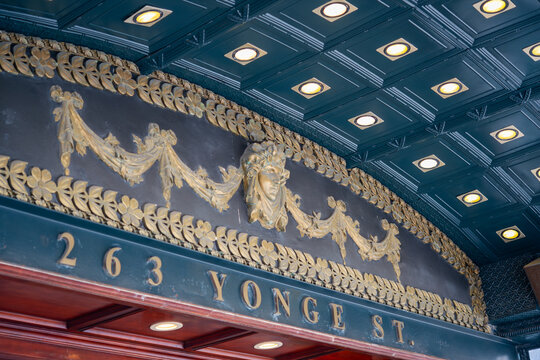  close-up of CAA Ed Mirvish Theatre, 263 Yonge Street entrance, in downtown Toronto, Canada