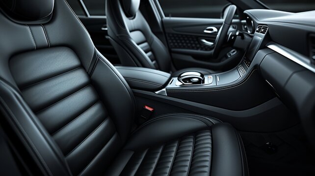 Sleek design of a car's luxurious black leather interior