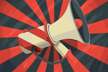 Attention Please! Urgent Announcement - Business People with Megaphone, Warning Sign. Important Message Communication, Beware Symbol, Careful Notification. Vector Illustration for Web, Ad, Poster. - obrazy, fototapety, plakaty