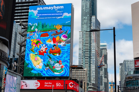 fun Disney Plus LED billboard near Yonge Dundas Square in downtown Toronto, Canda