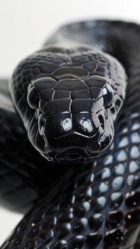 Close Up of a Black Snake on a White Surface