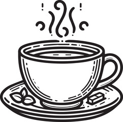 Tea cup outline vector, a cup of coffee, vector illustration.