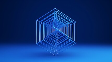Abstract 3d render, geometric design of a blue cube