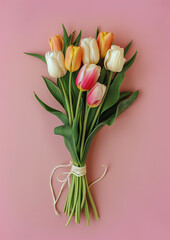a tulip bouquet on colored background.