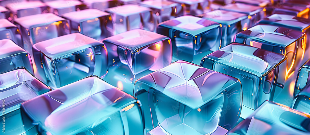 Aufkleber vibrant abstract design with geometric cubes and squares, blending modern art with technology in a c