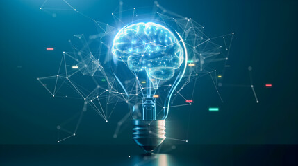 Light bulb with a glowing brain, showcasing concepts of innovation and intelligence.
