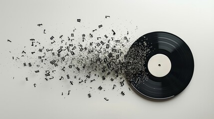 Music notes and vinyl record. Compose music concept. - obrazy, fototapety, plakaty