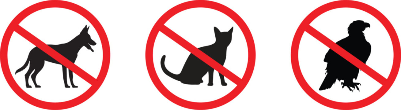 No cat, dog, bird allowed sign. no cat silhoette sign logo vector.