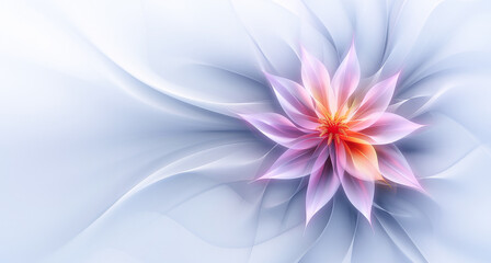 Delicate light purple orange flower on a silky light fabric, dreamy ethereal floral background with copy space