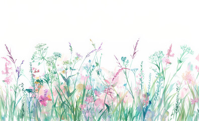 Colourful delicate meadow flowers on white background