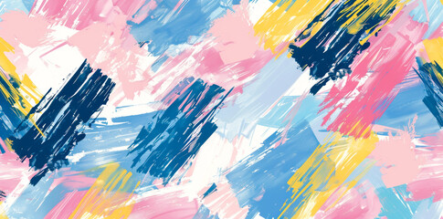 Obraz premium Abstract painting with colourful pastel brush strokes on white canvas, contemporary art background