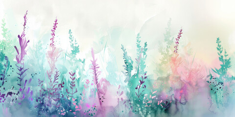 Delicate meadow wild flowers in pastel colours, abstract watercolour painting, floral seasonal background - obrazy, fototapety, plakaty