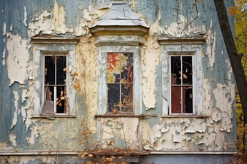 Vintage Window Frame Revealing Stories of the Past with Peeling Paint and Decay