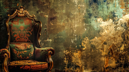 Vintage armchair against grunge textured wall