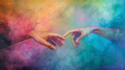 Human Connection Touch Fingers Abstract Colorful Ethereal Concept Artistic
