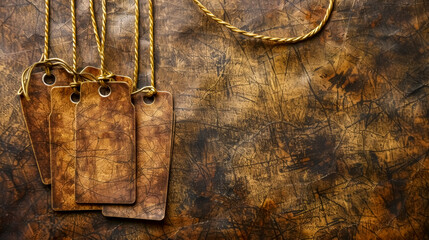 Vintage leather tags on rustic background