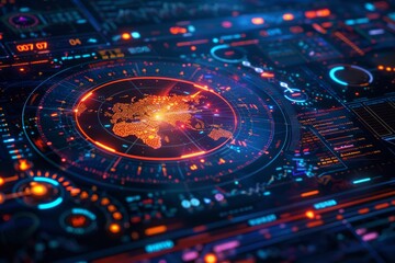 A computer screen with a globe and a red dot in the middle