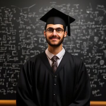 young man in academic cap on a white background.