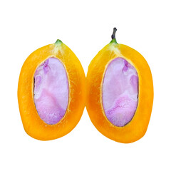 Fresh maprang Thai fruit transparent background, isolated Vibrant citrus fruits with health benefits, including grapefruit and mango