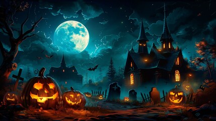 Fototapeta na wymiar A Halloween scene with a large moon in the background
