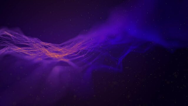 purple glowing and flying glitter festive background on dark