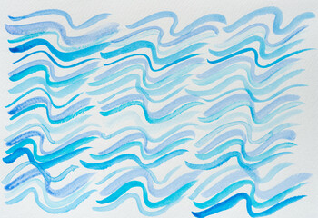 short wavy lines in blue on textured paper