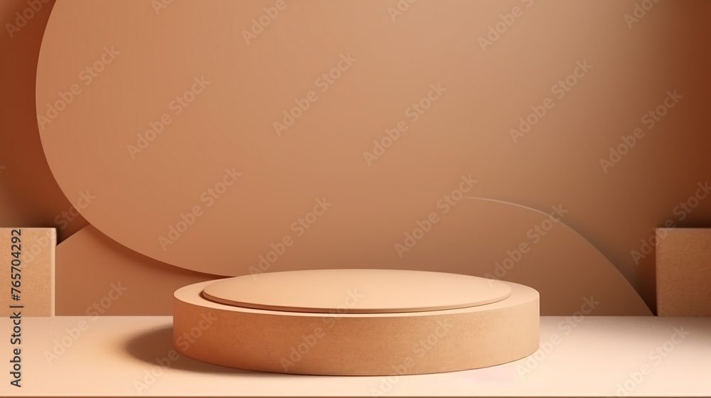 Poster beige brown podium for pedestal product display stand and presentation background with smooth light.