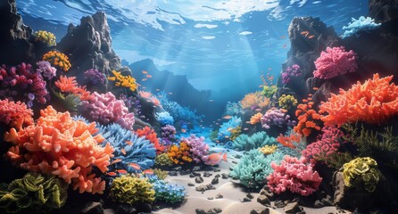 Fototapeta na wymiar A colorful coral reef with a variety of fish swimming around