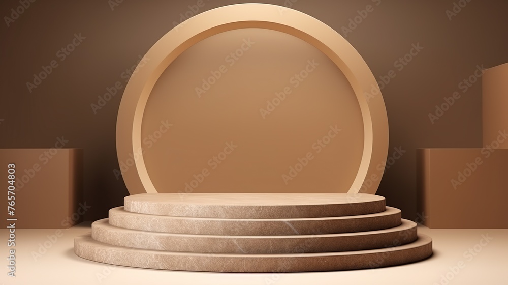 Aufkleber beige brown podium for pedestal product display stand and presentation background with smooth light.