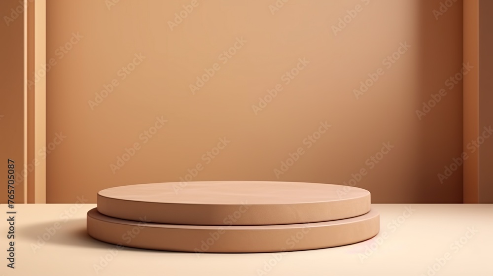 Poster beige brown podium for pedestal product display stand and presentation background with smooth light.