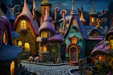 A mysterious and interesting fairy tale village, an imaginary embodiment.  generative ai