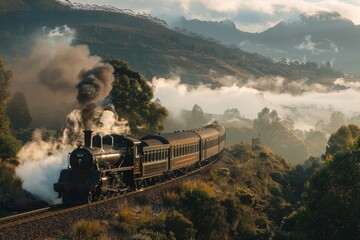 Misty Mountain Train Ride - obrazy, fototapety, plakaty