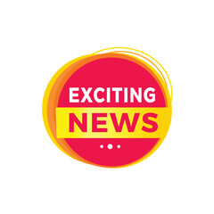 Exciting news red label icon for announcement, advertising, vector. Flat design template for banner.