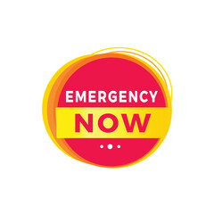 Emergency now red label icon for announcement, advertising, vector. Flat design template for banner.