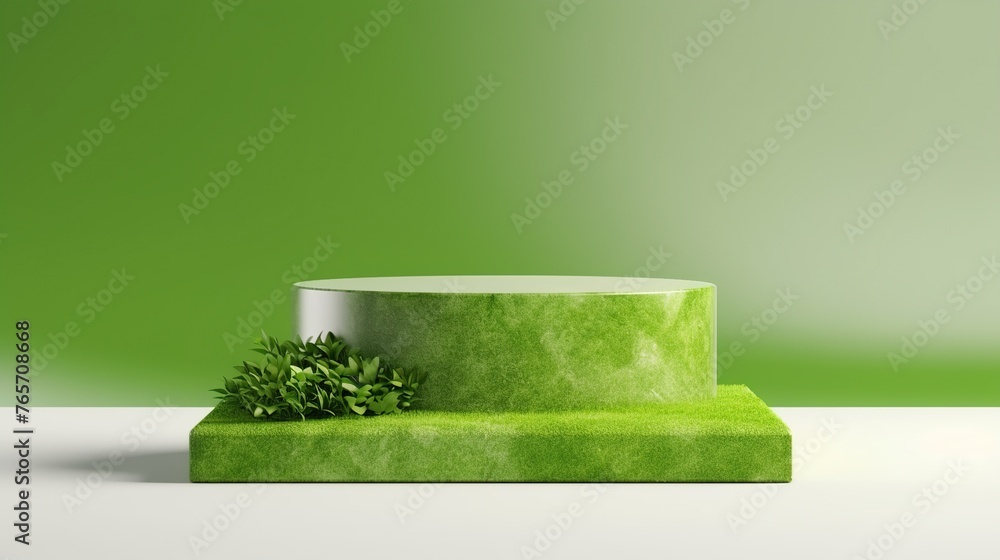 Poster 3d podium with green lime background for product display and presentation backdrop. business and adv