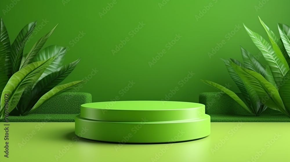 Aufkleber 3d podium with green lime background for product display and presentation backdrop. business and adv