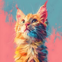 Vibrant and Whimsical Digital Cat Portrait in Style