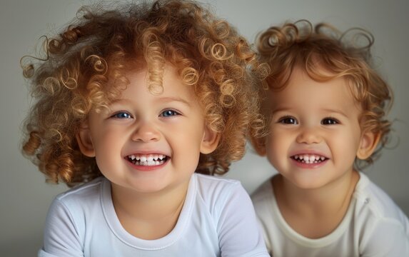 Two young children are smiling and posing for a picture
