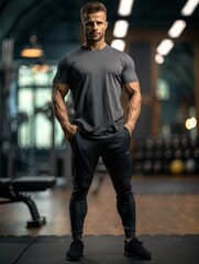 Fototapeta premium A man in a gym poses for a picture