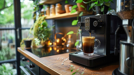 Fototapeta na wymiar A coffee machine resting on a counter