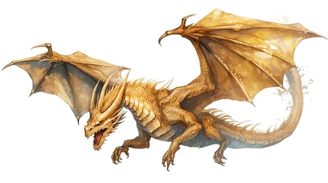 golden dragon isolated on white background watercolor